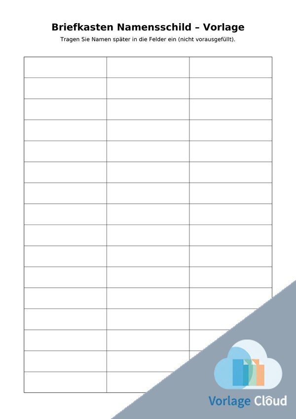 briefkasten namensschild vorlage kostenlos