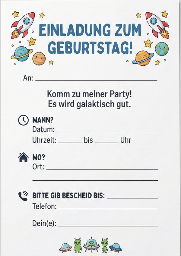 einladung kindergeburtstag vorlage pdf raketen