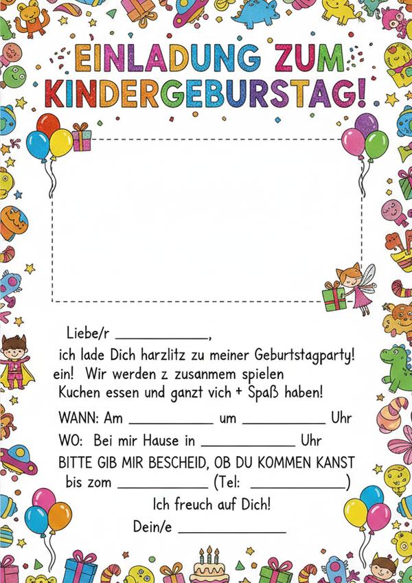 einladung kindergeburtstag vorlage word
