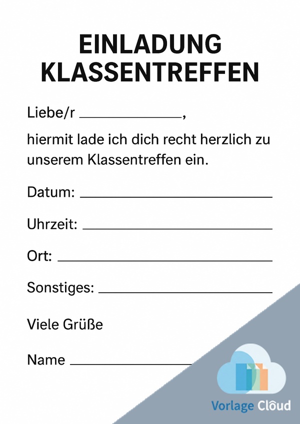 einladung klassentreffen vorlage kostenlos