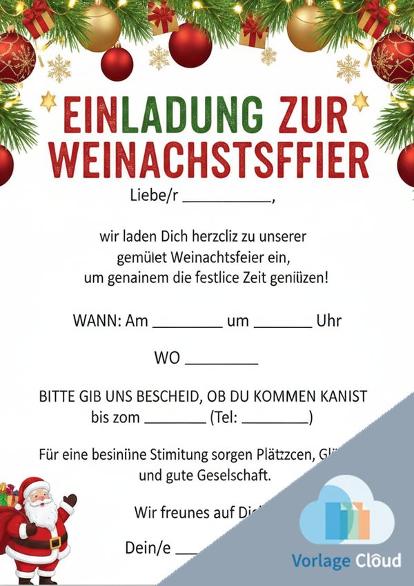 einladung weihnachtsfeier vorlage kostenlos