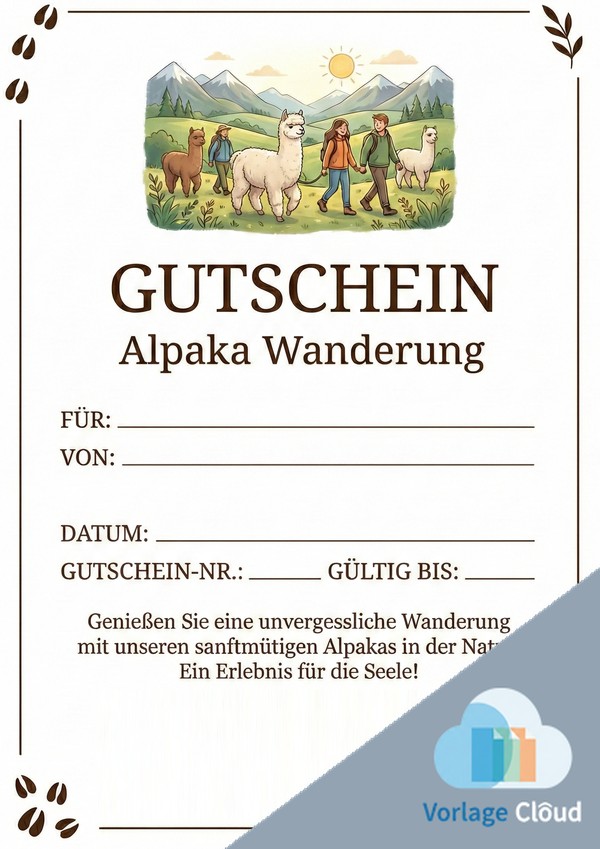 gutschein alpaka wanderung vorlage für ausdruck