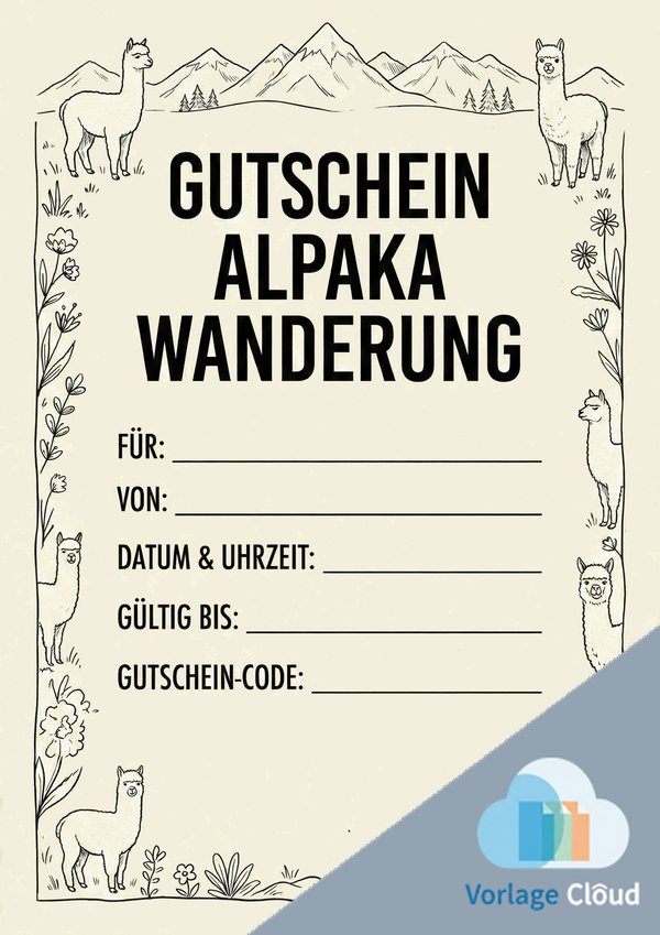 gutschein alpaka wanderung vorlage pdf