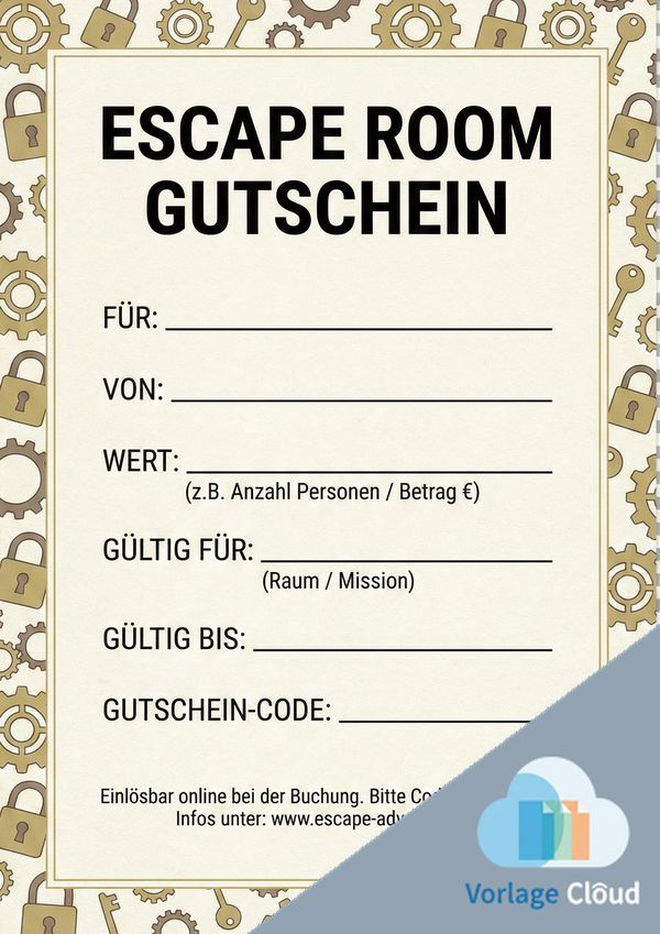gutschein escape room vorlage für ausdruck