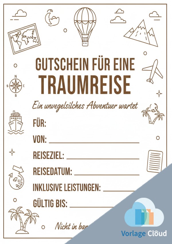 gutschein für eine reise vorlage zum ausdruck