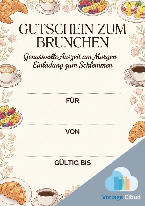 gutschein zum brunchen vorlage fur ausdruck