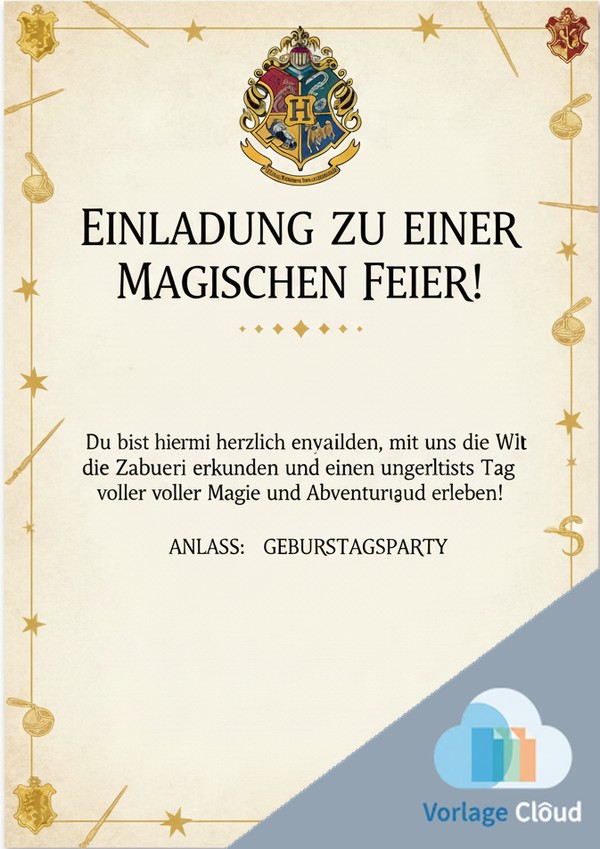 harry potter einladung vorlage zum ausdrucken