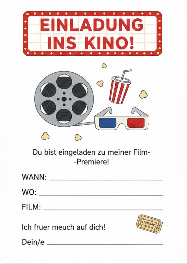 kino einladung vorlage zum ausdrucken
