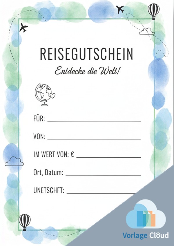 reise gutschein vorlage zum ausdruck