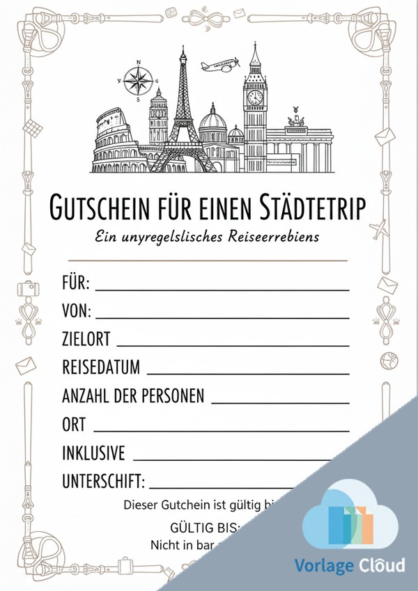 städtetrip gutschein vorlage zum ausdruck