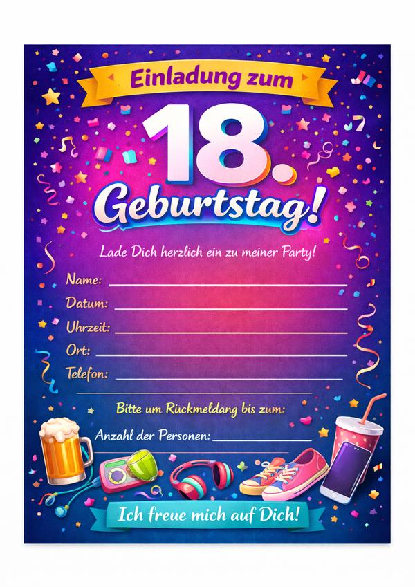 18 geburtstag einladung vorlage fur ausdruck