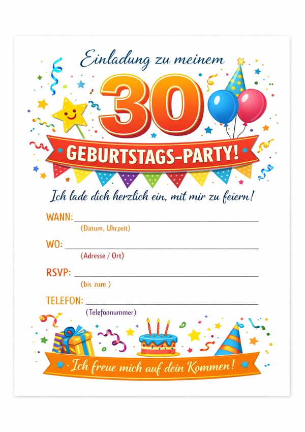 30 geburtstag einladung vorlage kosntelos