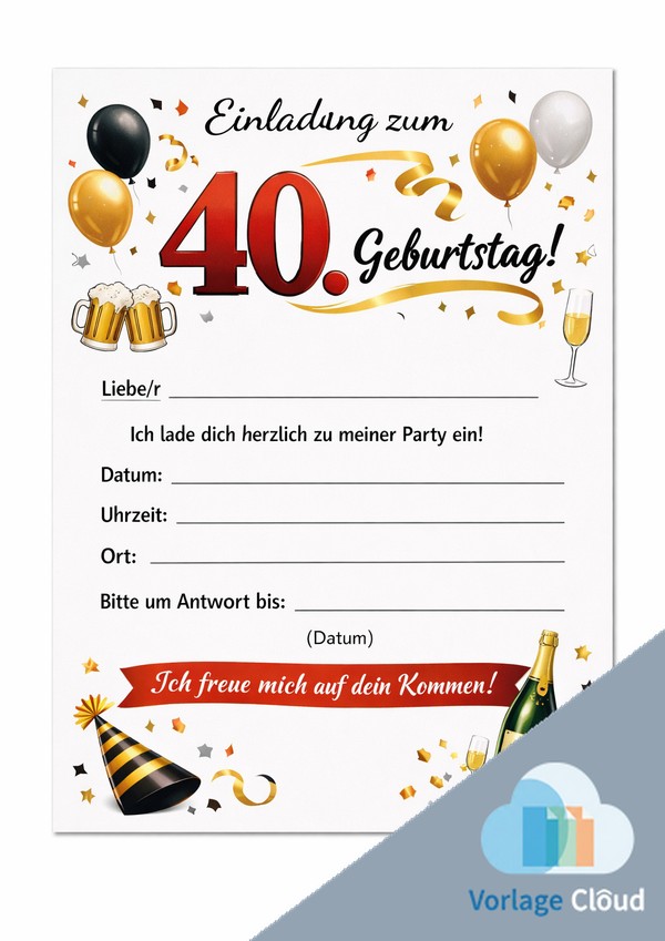 40 geburtstag einladung vorlage fur ausdruck