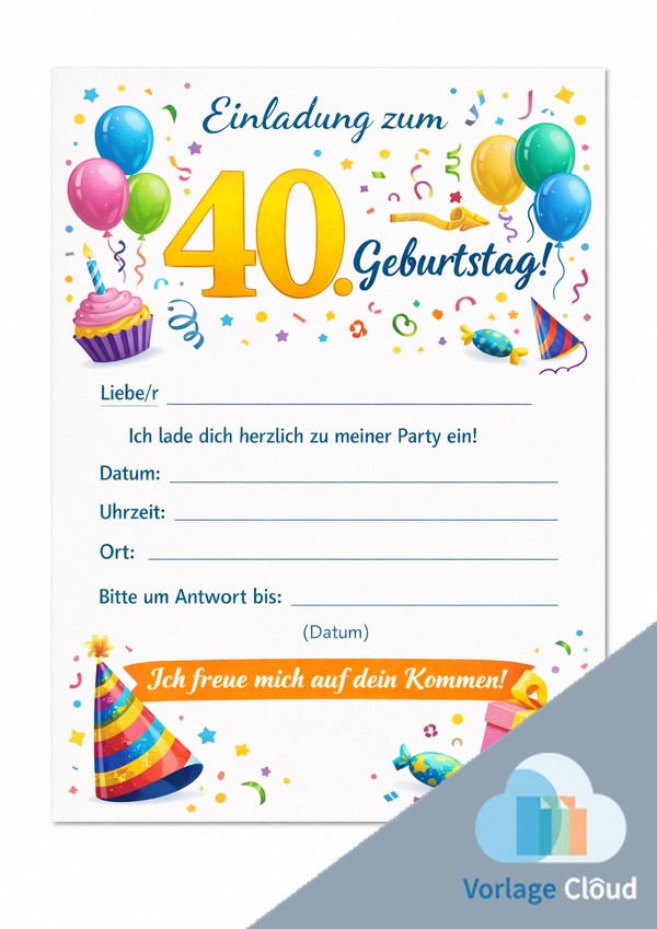 40 geburtstag einladung vorlage kosntelos