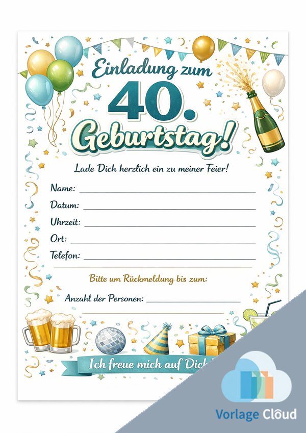 40 geburtstag einladung vorlage pdf zum ausdrucken