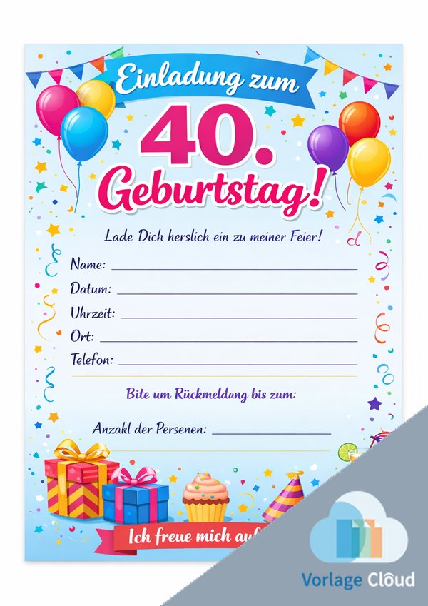 40 geburtstag einladung vorlage word