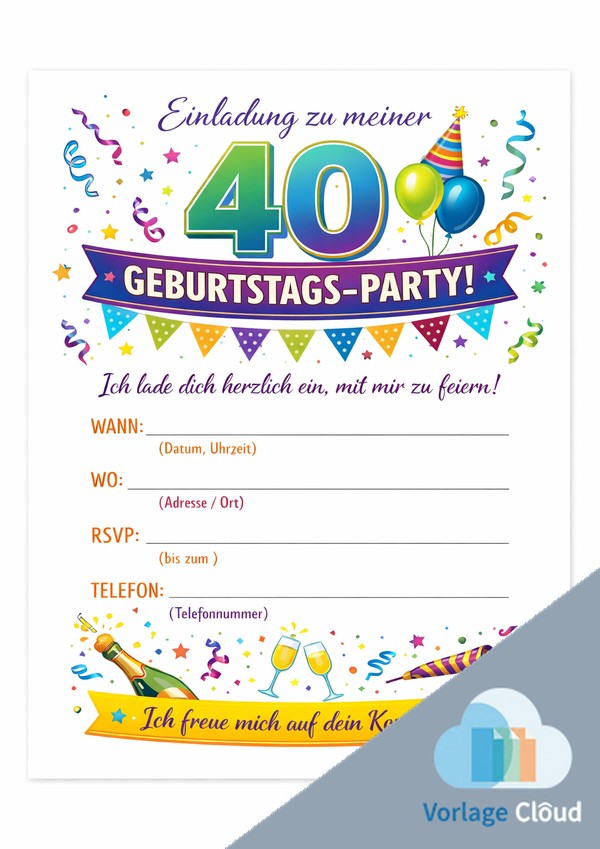 40 geburtstag einladung vorlage zum ausdrucken