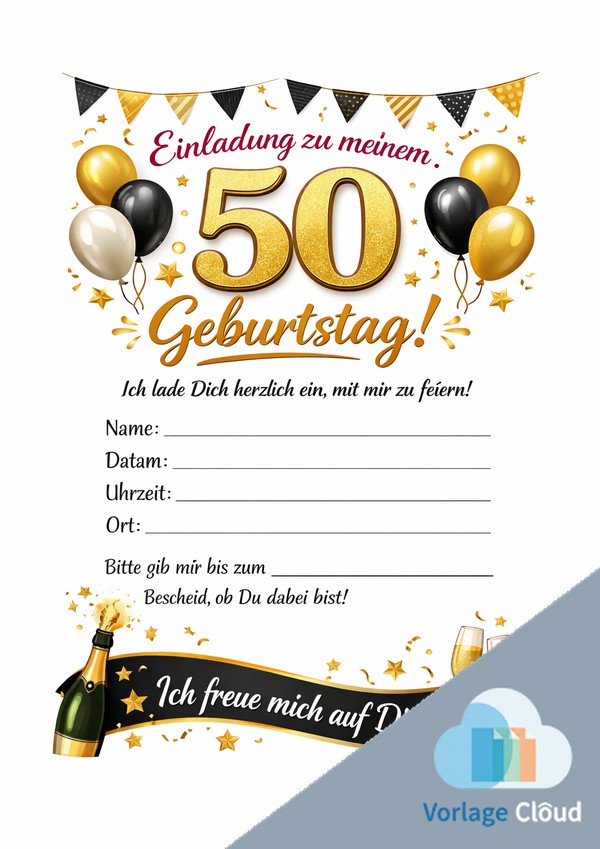 50 geburtstag einladung vorlage für ausdruck