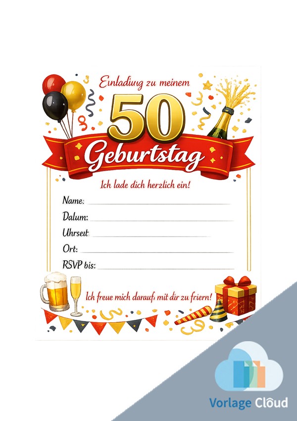50 geburtstag einladung vorlage pdf