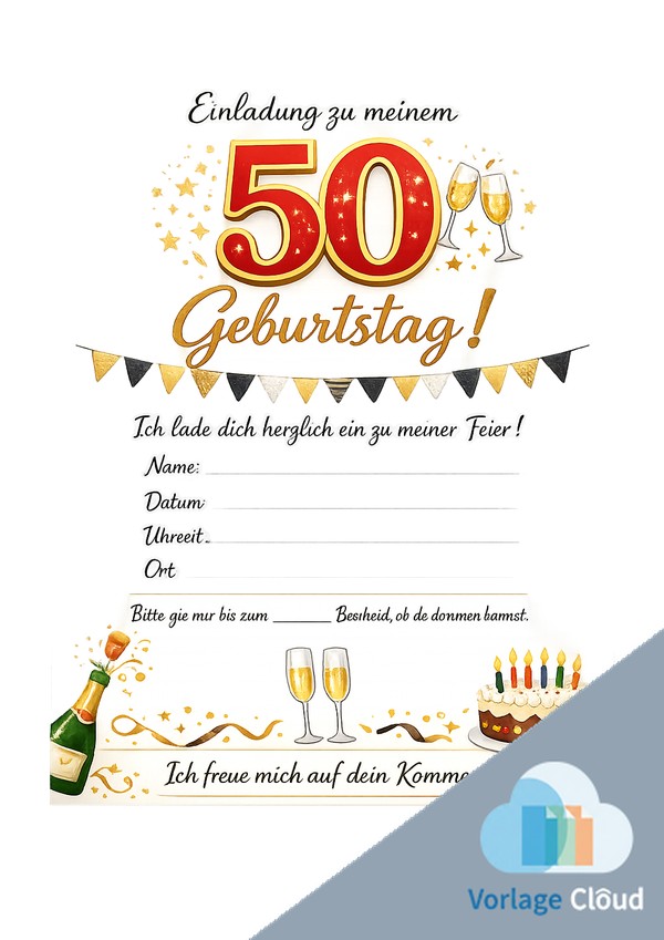 50 geburtstag einladung vorlage zum ausdrucken