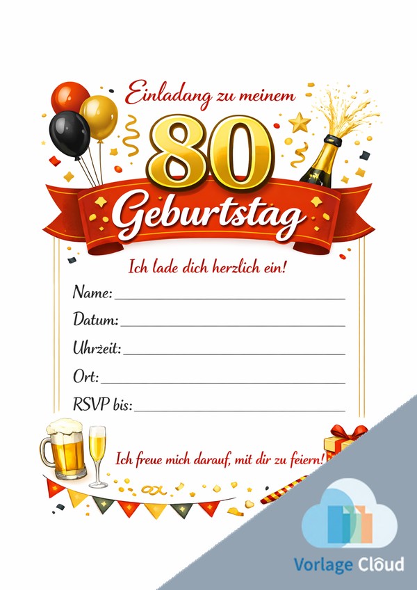 80 geburtstag einladung vorlage