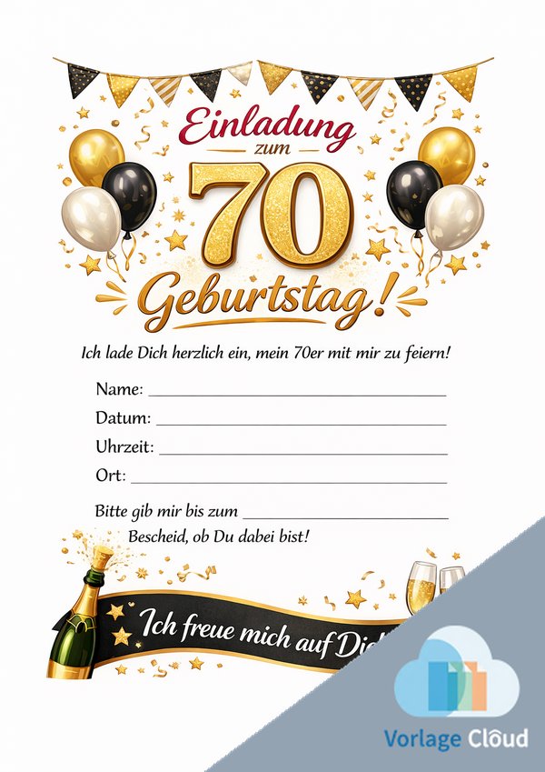einladung 70 geburtstag vorlage fur ausdruck
