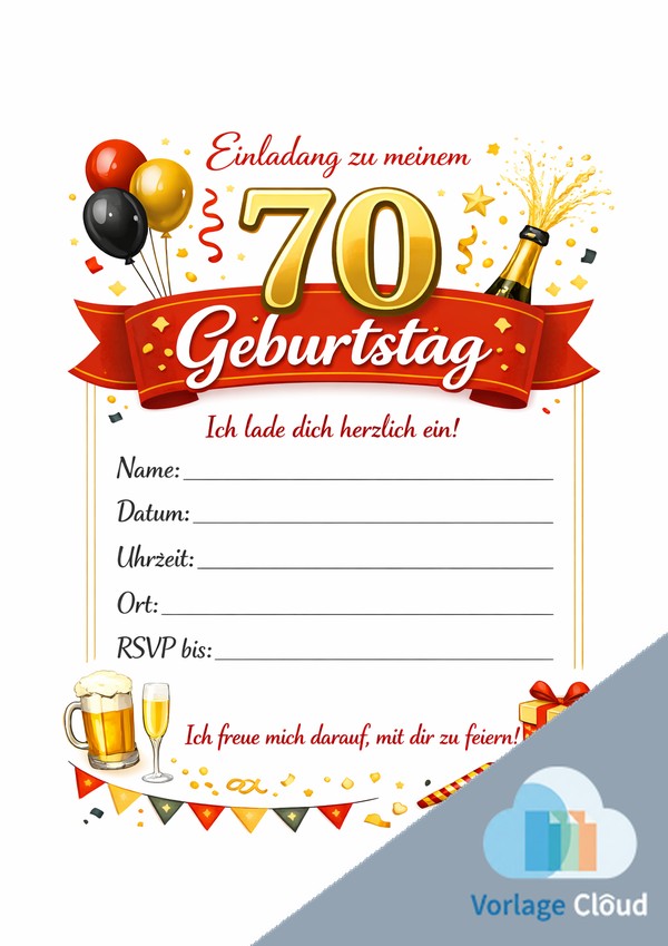 einladung 70 geburtstag vorlage