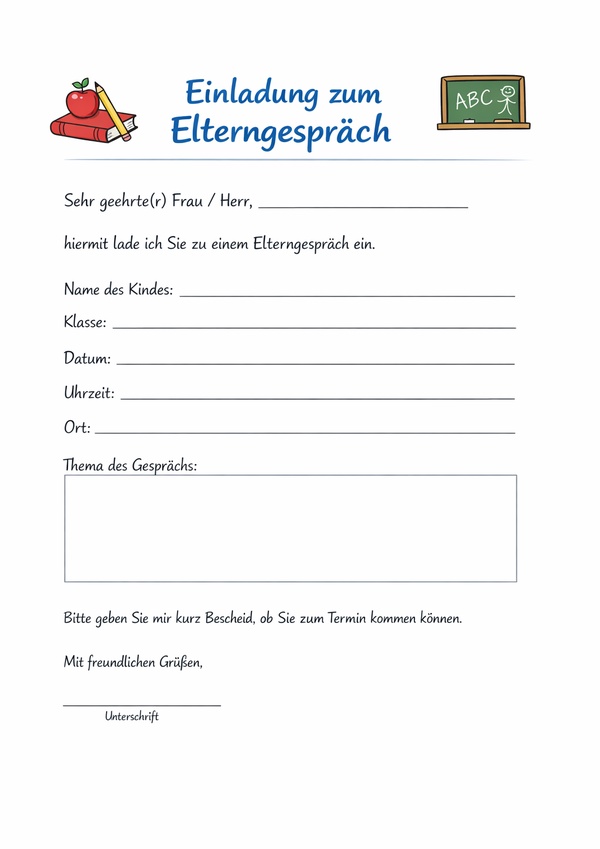 elterngespräch einladung vorlage für ausdruck