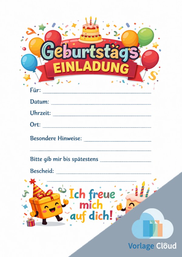 geburtstag einladung vorlage zum ausdrucken