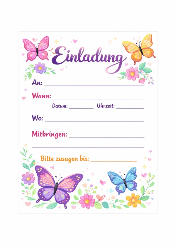 schmetterling einladung vorlage fur ausdruck