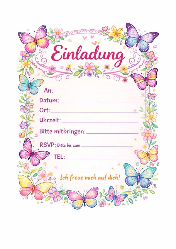 schmetterling einladung vorlage zum ausdrucken