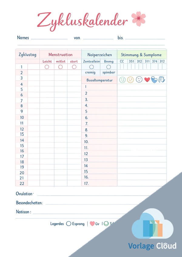 Zykluskalender Zum Ausdrucken Wm