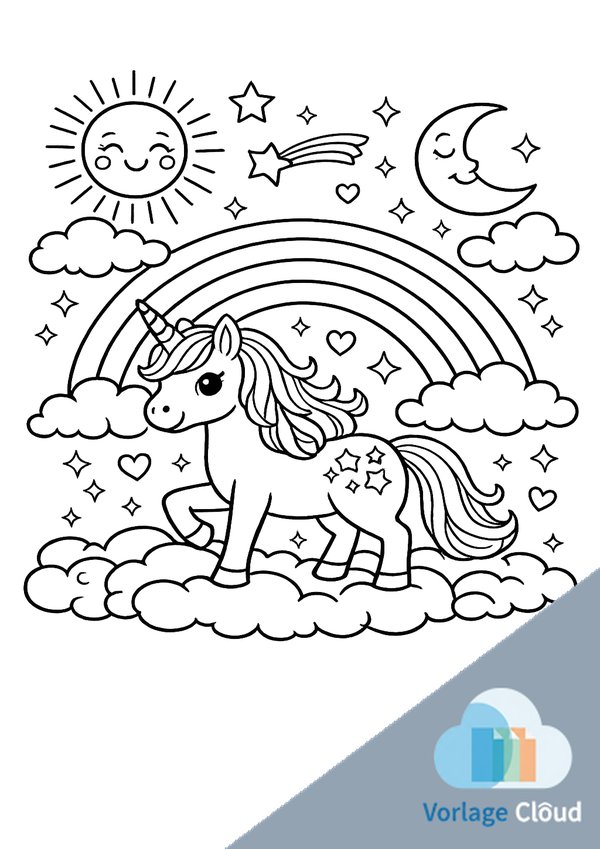 Ausmalbild Einhorn Mit Regenbogen