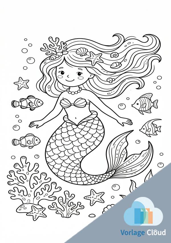 ausmalbild meerjungfrau kostenlos