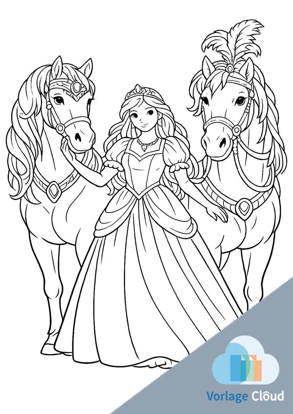 ausmalbild prinzessin mit pferd kostenlos
