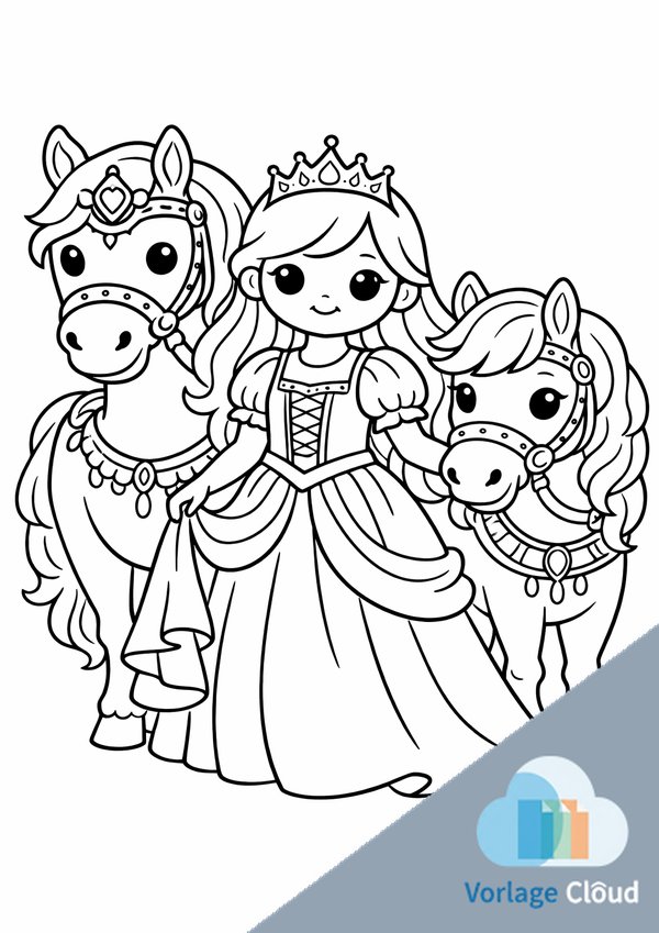 ausmalbild prinzessin mit pferd