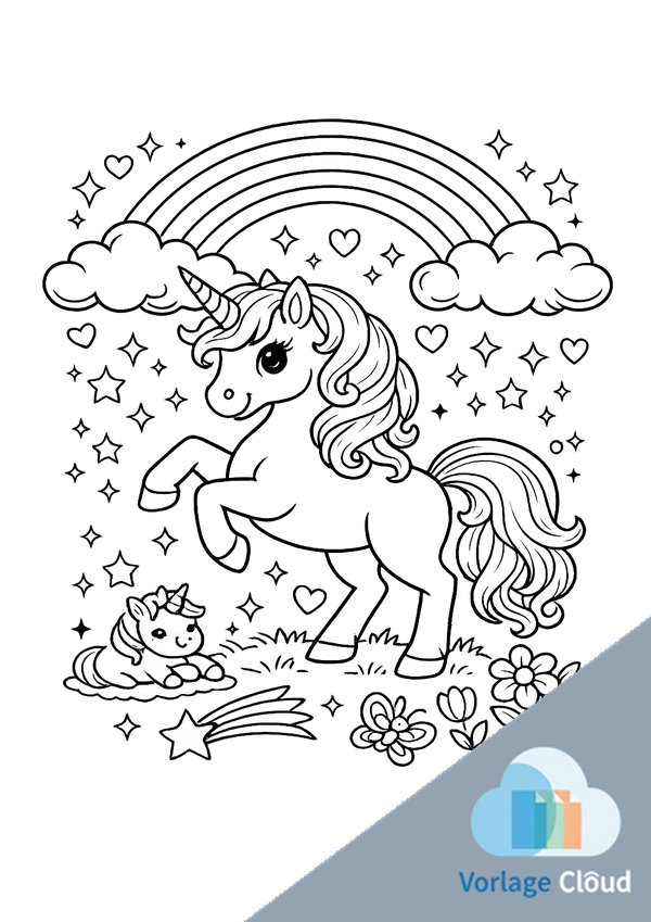 ausmalbilder einhorn mit regenbogen