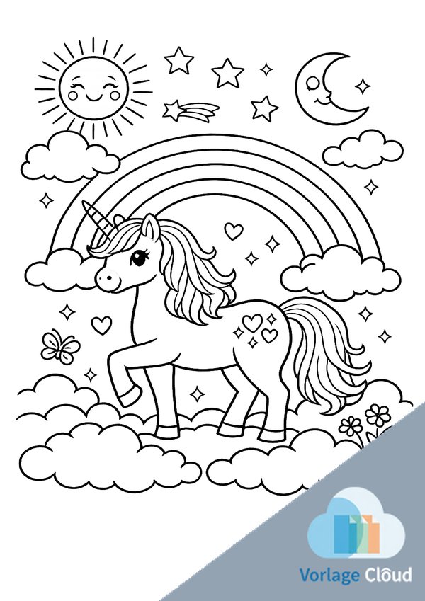 ausmalbilder regenbogen einhorn