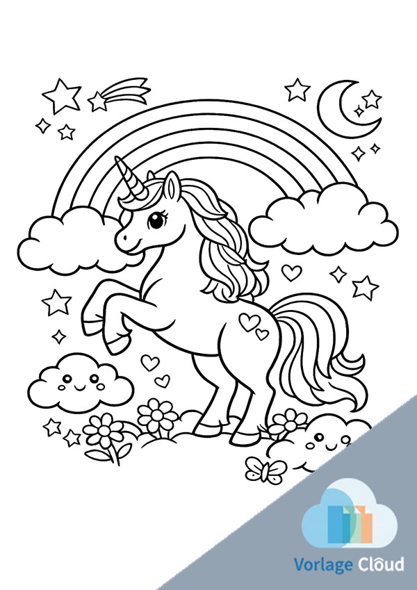 einhorn mit regenbogen ausmalbild
