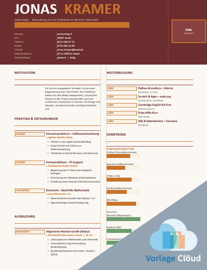 lebenslauf beispiel praktikum word