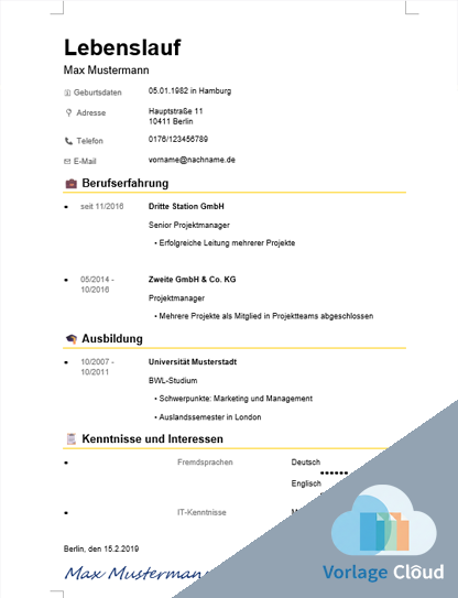 lebenslauf einfach word