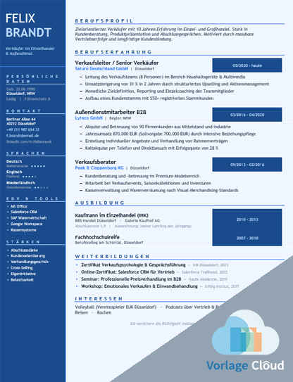 Lebenslauf Fuer Verkaeufer Vorlage