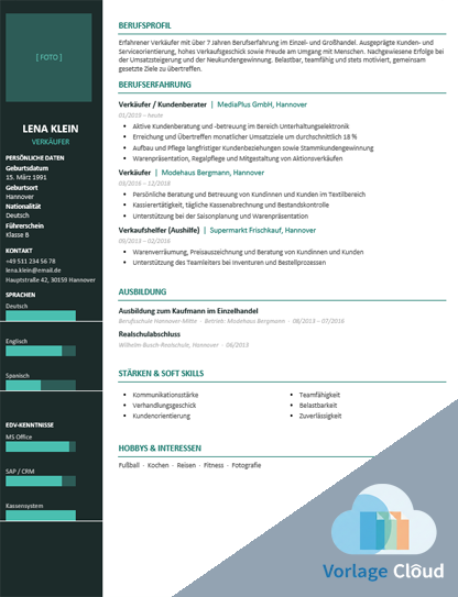 Lebenslauf Fuer Verkaeuferin