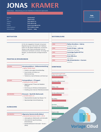 lebenslauf für bewerbung praktikum