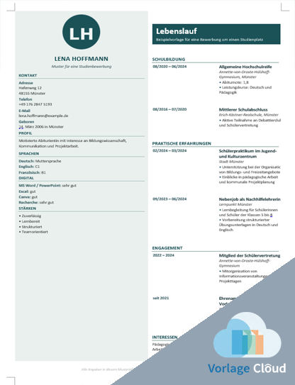 lebenslauf fur bewerbung studium