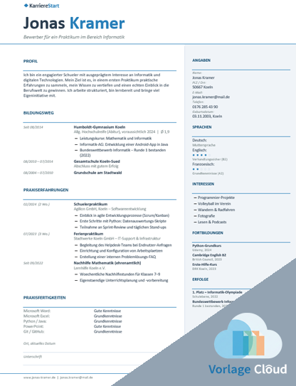lebenslauf für praktikum student