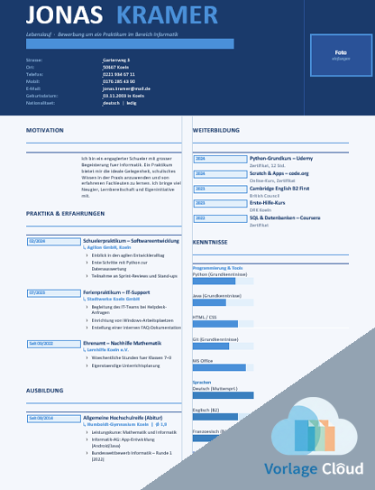 lebenslauf für praktikum