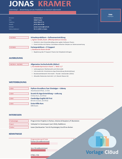 lebenslauf praktikum student