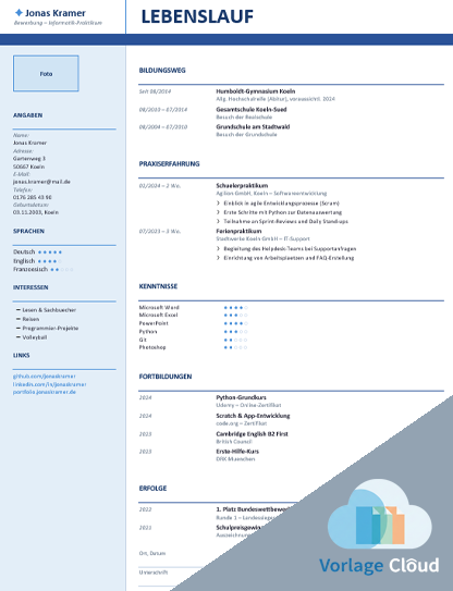 lebenslauf praktikum vorlage kostenlos