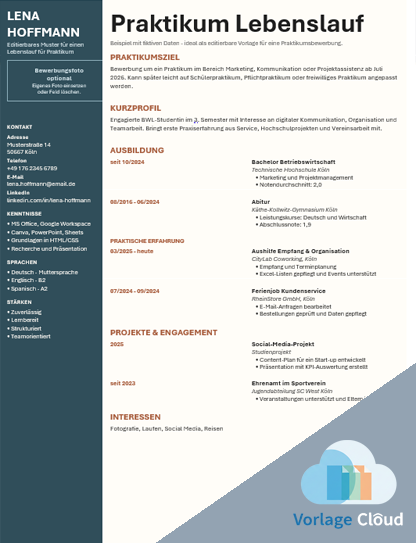lebenslauf vorlage für praktikum word